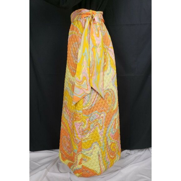 70s Bold Orange Oil Slick Quilted Maxi Skirt Sz 10 Park East by Swirl Mod Op Art - Picture 8 of 15